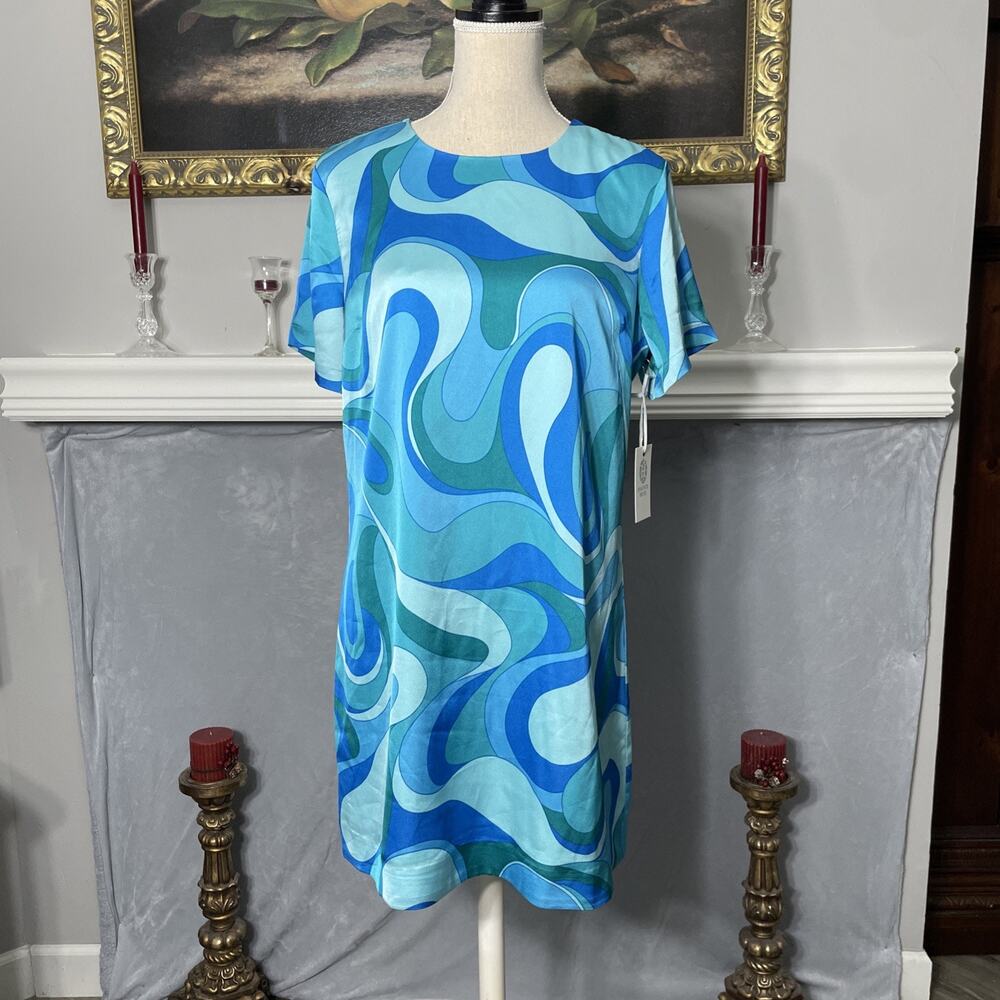 Tuckernuck Hyacinth House Blue Retro Abstract Shift Dress Large